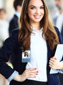 1/5/10/12pcs Clear Name Tags With Hanging Ropes, Plastic Vertical Name Badges, ID Card Clips, Blue Flat Hanging Ropes And Clips, Suitable For Office, Conference Business - Multicolor - View 4