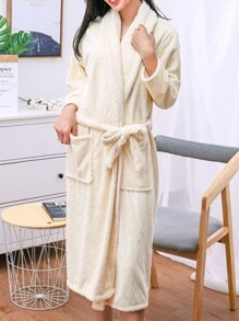 1 件毛绒浴袍，柔软吸水，带兜帽和腰带，适用于浴室和泳池夏季婚礼家居浴室装饰 - 彩色 - 查看 3