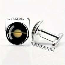 1 件地球月球木星袖扣金属合金袖扣玻璃镶嵌星球时尚天文珠宝礼物