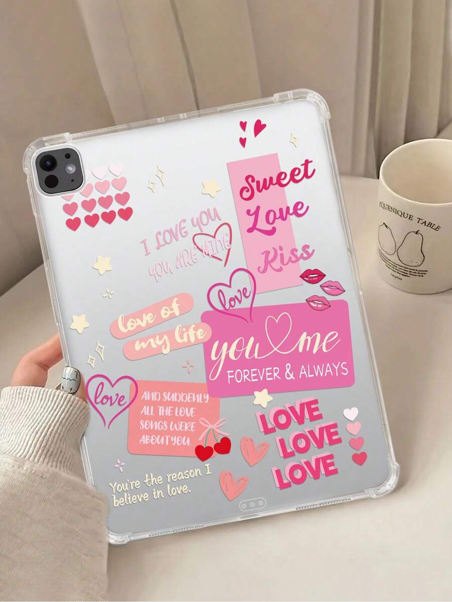 1 Custodia protettiva trasparente con frasi compatibile con iPad/iPad Air/iPad Pro, a prova di caduta, adatta come regalo di San Valentino per amici e familiari - Trasparente - Visualizzare 1