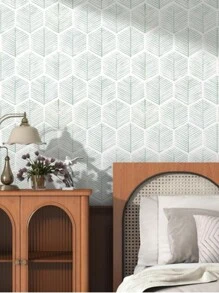 YUANYI 1 Roll 17.52in*39.37in Removable And Reusable Wallpaper, Self-Adhesive Vinyl Furniture Sticker, Waterproof Modern Geometric Green Striped Pattern, Suitable For Bathroom, Living Room, Bedroom And Kitchen Wall Decor, PVC Removable