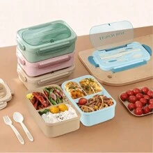Set Bento Box Adult Lunch Box, Containers For Adults Men Women With 3 Compartments, Lunchable Food Container With Utensils, Sauce Jar, Muffin Liners, Microwave & Dishwasher Friendly, Brown, (Send Knives, Forks, Spoons, And Chopsticks ),Kitchen,Christmas Gift