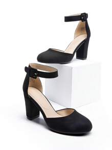 Women Ankle Strap Chunky Heel Pumps Round Toe High Heel Comfortable Elegant Work Dating Wedding Party Dress Shoes