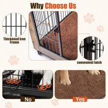 VITESSE Dog Crate Furniture With Cushion, 38 Inch Double Doors Wooden Dog Kennel Indoor With Wheels, Dog House Side End Table For Large Medium Dogs