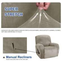 Oversized Recliner Chair Covers Velvet Plush 4 Piece Stretch Recliners Covers For Large Recliner Slipcovers Soft Washable Reclining Protector With Side Pocket - Màu Khaki - Xem 4