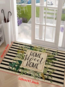 1pc 'Black And White Stripes With Green Leaves Pattern,Sweet Home' Doormat, Indoor Mat, Throw Rug, Creative Door Mat, Entryway Themed Mat, Home Decor, Non-Slip Floor Rug Mat, Bedroom Accessories, Photo Props, Outdoor Decor, Throw Rug, Area Rug, Gift ,Room Decor - Multicolor - View 9
