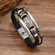 Fashionable PU Leather Bracelet, Vintage Decor - Casual Buckle Design, Suitable For Daily Wear - Black - View 11