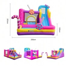 Trampolín Grande para Exteriores Infantil con Tema de "Parque de Dulces" - Incluye Bomba Inflable de Alta Potencia - Tipo de Enchufe A USA (110-127V) - Ver 3