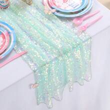 1 pièce Chemin de table pailleté et scintillant thème sirène, convient pour fête d'anniversaire, dîner, décoration de fête de princesse sirène pour hommes et femmes