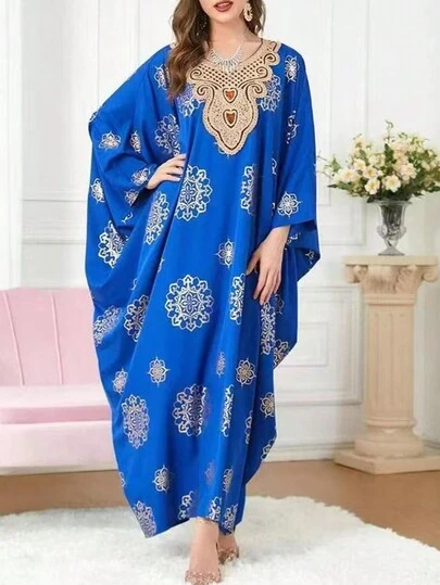 纯色优雅土耳其斋月蕾丝长袍，V 领女式连衣裙，斋月