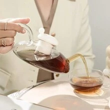 600ml Glass Teapot With Infuser, Heatproof And Stovetop Friendly, Suitable For Afternoon Tea And Flower Tea, Tea Set - White - View 3