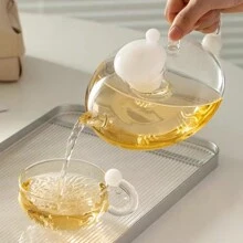 600ml Glass Teapot With Infuser, Heatproof And Stovetop Friendly, Suitable For Afternoon Tea And Flower Tea, Tea Set - White - View 4