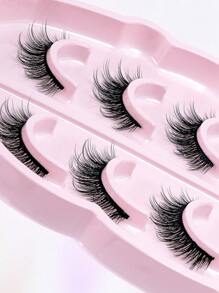 5pairs CC Curl Faux Mink Hair Fluffy False Eyelashes With Leaf-Shaped Tray, Natural Looking, Thick And Soft, Reusable, Individual Packaging, Makeup Tool For Beauty - 自然纖長款 - 查看 6