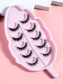5pairs CC Curl Faux Mink Hair Fluffy False Eyelashes With Leaf-Shaped Tray, Natural Looking, Thick And Soft, Reusable, Individual Packaging, Makeup Tool For Beauty - 自然纖長款 - 查看 2