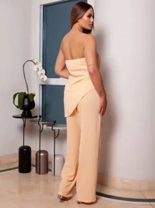Set Of Strapless Neckline Tailored Blouse And High Waist Tailored Palazzo Pants REF Liz - Peach - View 3