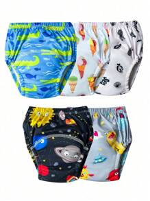 paquete de 5 piezas Pantalones de entrenamiento para ir al baño, impresos digitalmente, lavables, para niños y niñas pequeños, reutilizables para el aprendizaje del inodoro