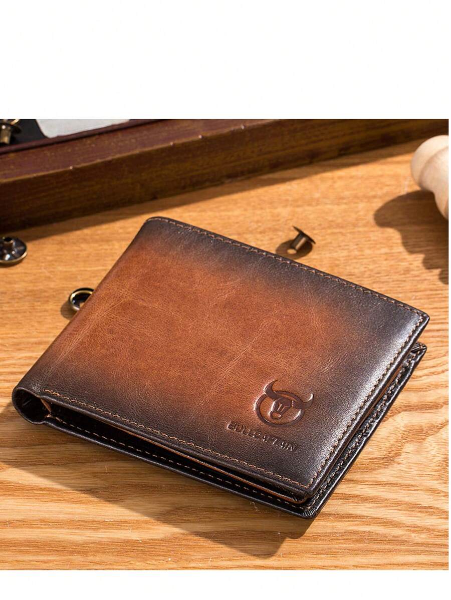 Men's RFID Blocking Genuine Leather Short Wallet - Large Capacity Card Holder With Multiple Card Slots - Casual Business Wallet Perfect Gift For Men Wallet Purse Wallet Long Wallet - Brown - View 1