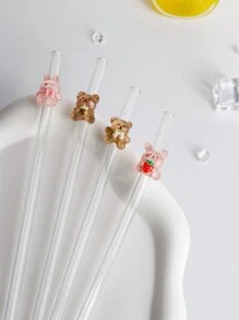 1 件/2 件/5 件/1 套/2 套可爱卡通兔子/熊玻璃吸管,适用于水杯,透明可重复使用的弯曲玻璃吸管,适用于冰沙、奶茶、果汁、鸡尾酒、冷饮、派对用品,彩色可爱卡通设计形状弯曲玻璃吸管可重复使用的学校/夏季用品,适用于毕业季、父亲节礼物。 - 款式1 - 查看 7