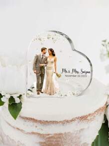 1pc Customized Heart-Shaped Acrylic Plaque With Couple Photo, Personalized Love Logo, Featuring Customized Photo And Couple Name, Suitable For Valentine's Day, Wedding, And Anniversary Gifts.