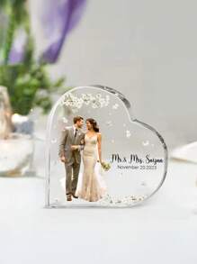1pc Customized Heart-Shaped Acrylic Plaque With Couple Photo, Personalized Love Logo, Featuring Customized Photo And Couple Name, Suitable For Valentine's Day, Wedding, And Anniversary Gifts.