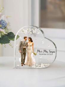 1pc Customized Heart-Shaped Acrylic Plaque With Couple Photo, Personalized Love Logo, Featuring Customized Photo And Couple Name, Suitable For Valentine's Day, Wedding, And Anniversary Gifts.