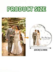 1pc Customized Heart-Shaped Acrylic Plaque With Couple Photo, Personalized Love Logo, Featuring Customized Photo And Couple Name, Suitable For Valentine's Day, Wedding, And Anniversary Gifts.