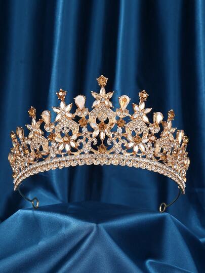 1 peça de tiara com coroa de rainha e strass, cristal barroco dourado/prateado, joias para concurso de casamento e noivas