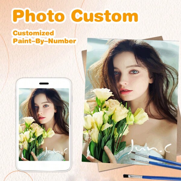 Pintura de óleo personalizada por números Set de dibujo en lienzo Set de dibujo por números Personalizado con tus propias fotos Kits de pintura a mano sobre lienzo Regalo pintado a mano