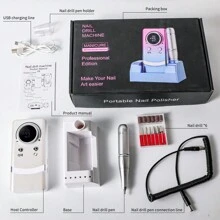 45,000RPM Rechargeable Professional Nail Drill, Portable Electric Nail File, Acrylic Gel Grinding Tool With 6 Drill Bits And Sanding Bands, Suitable For Nail And Foot Care Sculpture And Polishing. Professional Electric Nail Drill For Acrylic Nails. Professional Set With Sanding Band Holder. - White - View 6