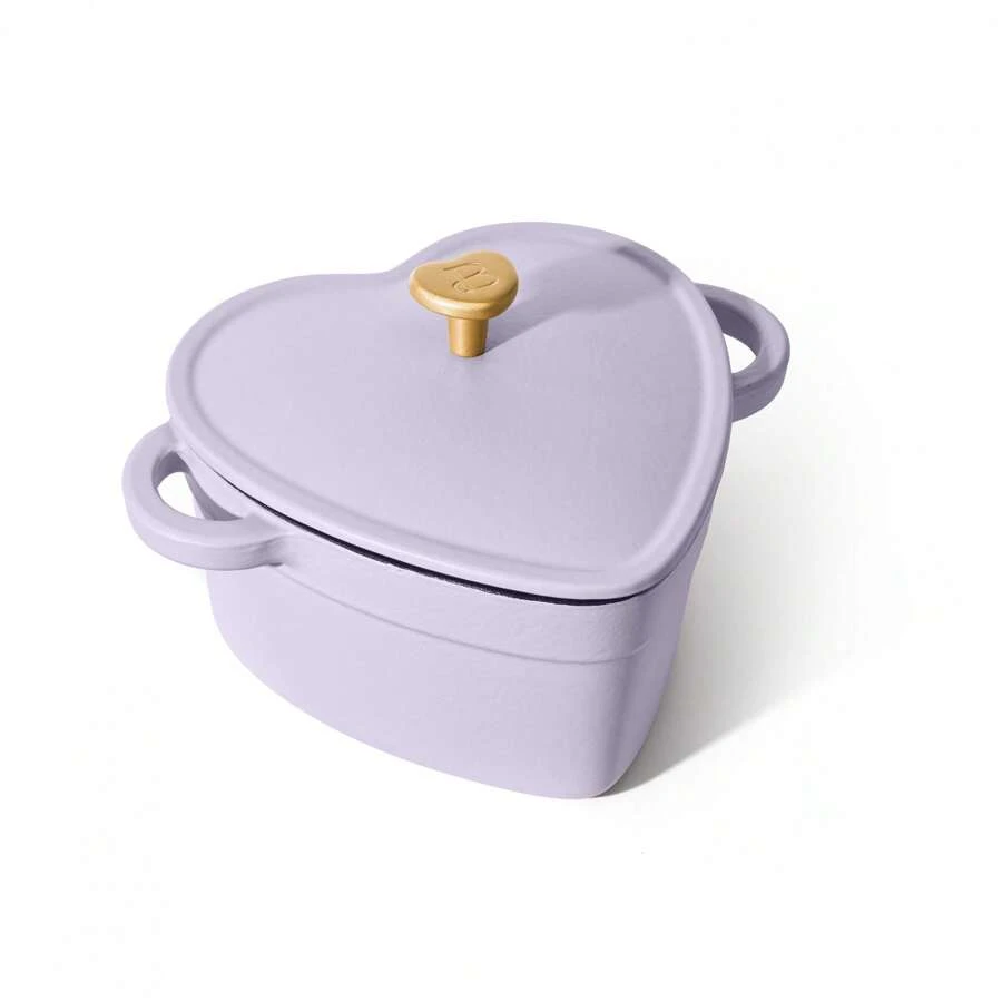 Beautiful 2QT Cast Iron Heart Dutch Oven, Pink Champagne - Mauve Purple - View 1