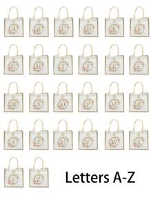 1个简约字母印花手提袋，多功能便携教师手提袋，亚麻花卉字母手提包，简约大容量手提袋，亚麻涤纶大容量休闲单肩包，带扣，可重复使用购物袋，适合婚礼、生日、海滩郊游、节日等场合，是送给女性、教师、朋友的绝佳礼物 - 可水洗，最佳教师礼物 - 卡其色 - 查看 5