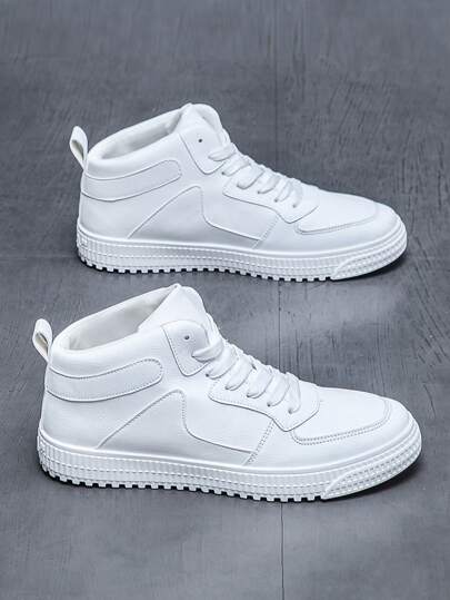 男士休闲高帮白色运动鞋，防滑运动鞋，厚底运动鞋