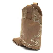 Bottines western à talon haut et bout pointu décorées de strass – Style cowgirl chic - Camel - Voir 4