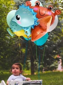 5pcs Sea Animal Balloons Crab, Sea Star, Pufferfish, Sea Horse, Octopus Foil Balloons For Birthday Under The Sea Theme Party Supplies