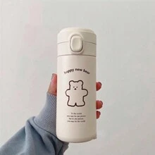 1pc 350/450ML/11.8/15.2oz Cute Bear Design Vacuum Insulated Water Bottle,Portable Tumbler Ideal For Students And Workers, Also A Creative Gift, Upright Stainless Steel Flask With Bounce Lid