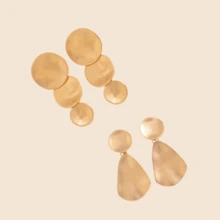 2 Pairs Of Zinc Alloy Handmade Hammered Electroplating Non-Glossy Gold Non-Glossy Silver Vintage Sense Of Metal Texture Daily Casual Workplace Party Clothing Versatile Modification Of The Face Elegant Geometric Asymmetric Fashion Ladies Earrings Set