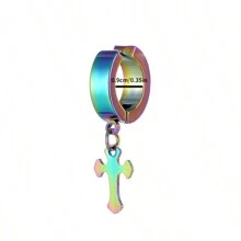 1 pieza Clip de oreja de acero de titanio con pendiente de cruz sin agujero de la oreja, estilo punk, de acero inoxidable, para hombres y mujeres, apto para uso diario y fiestas, regalo de moda a la - Clip de oreja sin piercing - Ver 6