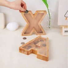 1pc A-Z Coin Piggy Bank, Wooden Transparent Coin Storage Box, Acrylic Decorative Creative Coin Bank To Improve Children's Saving Ability, Birthday Gift For Boys