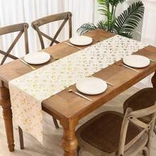 1 pièce Chemin de table décoratif, thème classique doré avec motif étoiles et lunes en feuille d'or, convient pour la décoration de table de la maison pour l'Al-Fitr, cadeau