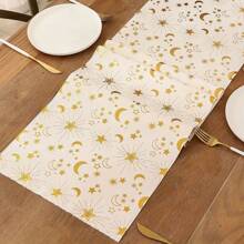 1 pièce Chemin de table décoratif, thème classique doré avec motif étoiles et lunes en feuille d'or, convient pour la décoration de table de la maison pour l'Al-Fitr, cadeau