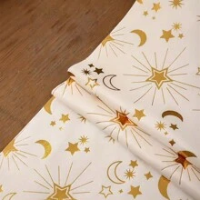 1 pièce Chemin de table décoratif, thème classique doré avec motif étoiles et lunes en feuille d'or, convient pour la décoration de table de la maison pour l'Al-Fitr, cadeau