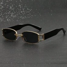 一副女士金属方窄框超酷复古韩版百搭时尚眼镜，适合日常、度假、遮阳、婚礼季 - 女士夏季海滩度假、户外活动、旅行 - 金色 - 查看 2