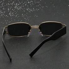 一副女士金属方窄框超酷复古韩版百搭时尚眼镜，适合日常、度假、遮阳、婚礼季 - 女士夏季海滩度假、户外活动、旅行 - 金色 - 查看 3