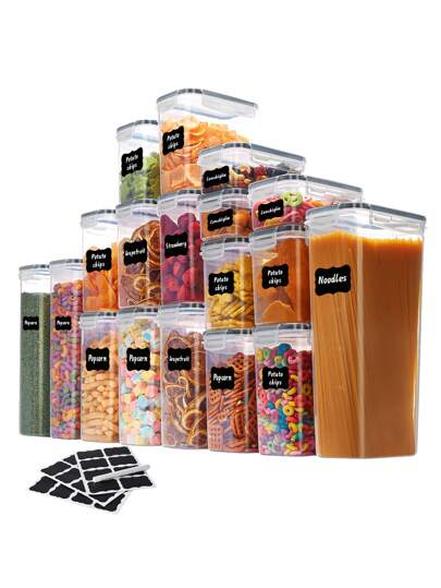 48pcs Sealed Pasta Box With Lid, Labels, And Markers - Multi-Purpose Container For Pasta, Dry Food, Flour, And Sugar - Kitchen Organizers And Storage