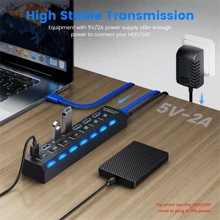 NetHong High Speed 7 Ports USB 3.0 HUB Power Splitter Extender Cable With UK Adapter UK - Black - View 4