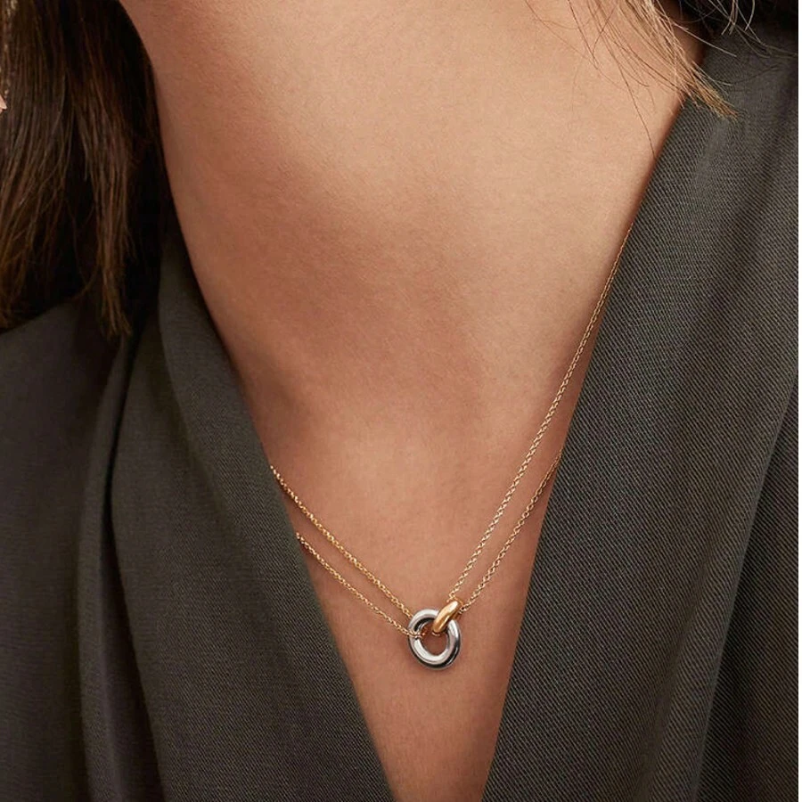 Diamday 1PC Stainless Steel Two-Color Pendant Necklaces For Women Chokers Fashion Festival Party Gift Jewelry