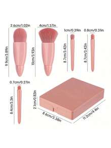 1 件粉色化妆刷套装，含 5 支刷子和内置镜子，便携式化妆刷，情人节礼物，非常适合旅行浴室装饰夏季化妆品收纳浴室配件 - 咖啡棕 - 查看 6