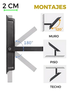 Reflector LED Ajustable de 100w con Grado de Protección Ip66 Alta Potencia Ultra Delgado Slim para Exteriores del Hogar Alta Iluminación Ajustable Rotación  de 180 Grados con Chip LED Premium para el Jardín con Disipación del Calor Impermeable con Diseño Ergonómico Ligero - Negro - Ver 5