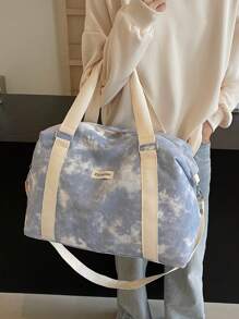 Bolsa de viaje plegable de gran capacidad y peso ligero, bolsa de viaje de poliéster con bloques de color y tacto premium - Azul - Ver 4