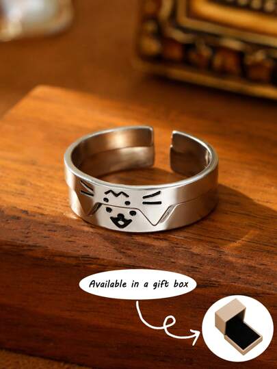 1/2 件不锈钢银色，时尚可爱，配有可调节开口装饰环，适用于猫狗，适合情侣日常佩戴或作为礼物